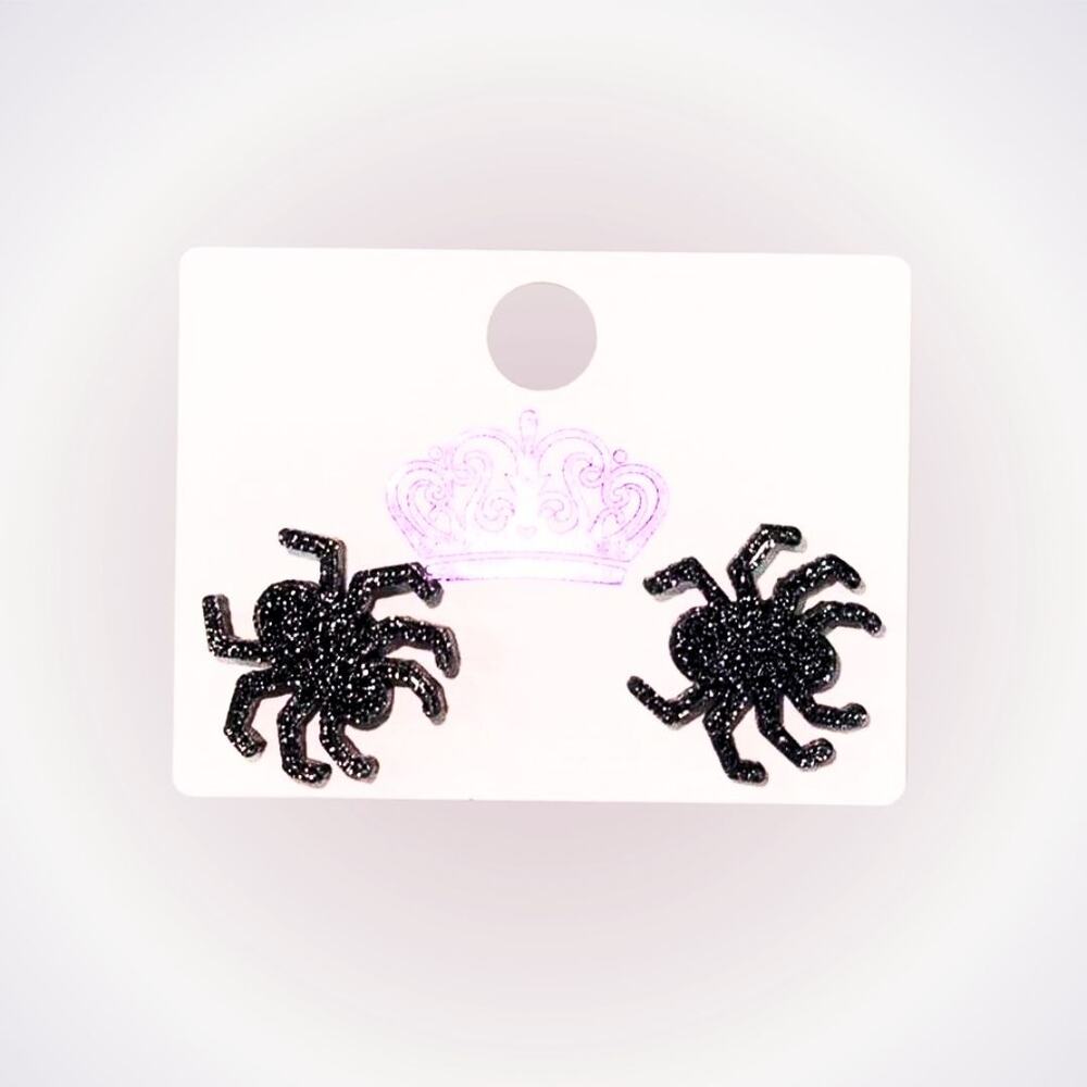 Spooky Black Glitter Spider Earrings | Sz OS, NWOT